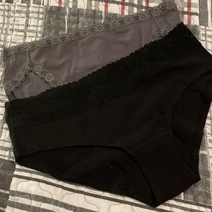 Black Victoria’s Secrets and grey Felina panties with lace.
